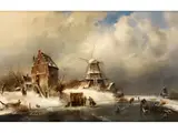 Winterfreuden vor der Windmühle by Charles Leickert, oil on canvas, sold Mar 2026