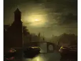 Mondschein Über dem Kanal Eines Niederländischen Städtchens by Petrus van Schendel, oil on canvas, sold Dec 2024
