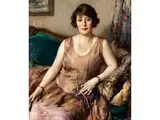 Elegante, auf Einem Sofa Sitzende Dame by Fernand Toussaint, oil on canvas, offered Mar 2025