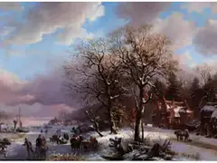 Winterliche Flusslandschaft mit Eisvergnügen by Andreas Schelfhout, oil on panel, sold Dec 2024