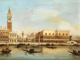 Ansicht von Venedig mit der Piazzetta und dem Dogenpalast by Carlo Grubacs, oil on canvas, sold Mar 2025