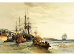 Boote und Schaluppen auf Stürmischem see by Jules Achille Noël, oil on canvas, offered Jun 2024