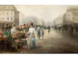 Besuch des Blumenmarkts in Wien by Emil Barbarini, oil on panel, sold Dec 2015