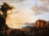 Stimmungsvolle Küstenlandschaft mit Antiker Ruine by Eduard Agricola, oil on canvas, offered Sep 2025