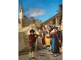 Hochzeitsgesellschaft in den Bergen der Gemeinde Pragelato by Luigi Novarese, oil on canvas, offered Dec 2021