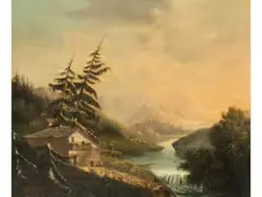 Alpenlandschaft mit Flusslauf by Robert Zünd, oil on canvas, offered Jun 2022