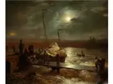 Nächtliche Heimkehr von Stürmischer see bei Mondschein by Andreas Achenbach, oil on canvas, offered Dec 2016