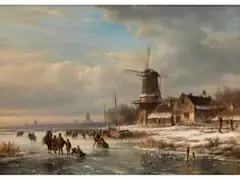 Winterliches Eisvergnügen mit Windmühlen by Lodewijk Johannes Kleijn, oil on canvas, sold Sep 2024