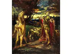 Lots Flucht aus Sodom by Eugène Delacroix, oil on panel, sold Jun 2024