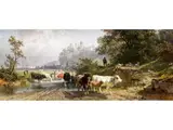 Viehherde mit Hirten an Einer Furt, im Hintergrund die Harburg bei Nördlingen in Schwaben by Friedrich Voltz, oil on panel, offered Mar 2026