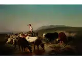 Abendlicher Heimtrieb des Weideviehs by Adolf Schreyer, oil on canvas, sold Sep 2016