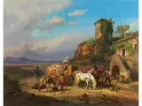 Pferdefuhrwerk vor Einer Osteria by Johann Adam Klein, oil on canvas, sold Dec 2023