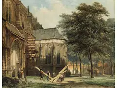 Eingang zur Kirche Sankt Martin in Zaltbommel by Cornelis Springer, watercolor, offered Dec 2024