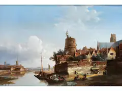 Niederländische Landschaft mit Wehrturm am Fluss by Kaspar Karsen, oil on panel, offered Dec 2019