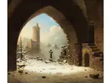 Burgruine im Winter, Burg Saaleck bei bad Kösen by Carl Georg Adolf Hasenpflug, oil on canvas, sold Jun 2025