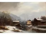 Winterliches Eisvergnügen auf Zugefrorenem Fluss by Anton Doll, oil on canvas, sold Sep 2024