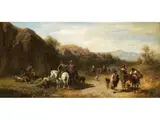 Italienische Campagna-landschaft im Abendlicht mit Heimziehenden Hirten by Gustav Jakob Canton, 1813 Mainz – 1885 München, oil on canvas, offered Jun 2019