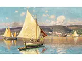 Segelboote vor Italienischer Hafeneinfahrt by Giuseppe Barison, oil on canvas, sold Sep 2019
