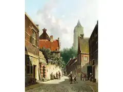 Strassenansicht Einer Niederländischen Stadt im Sommer by Adrianus Eversen, oil on panel, sold Dec 2025