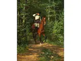 Berittener Kavalier auf Waldweg by Sigmund L' Allemand, oil on canvas, offered Sep 2019