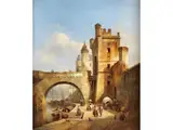 Belebte Ansicht der Stadtmauer von Koblenz by Yvon-Ambroise Vermeersch, oil on canvas, offered Mar 2025