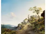 Reisende in Hügeliger Landschaft by Fredrik Marinus Kruseman, oil on panel, sold Dec 2024