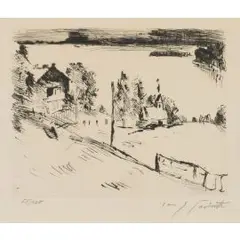 Walchensee mit kapelle by Lovis Corinth, etching, sold Dec 2025
