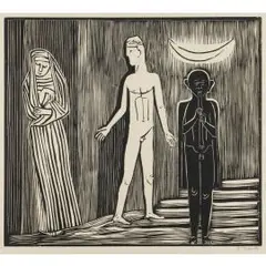 Orpheus und eurydike by Gerhard Marcks, 1947, woodcut, sold Dec 2025