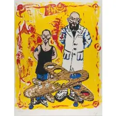 Selbst mit baselitz by Jörg Immendorff, 1998, pencil, sold Dec 2025