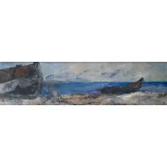 Boote am strand by Eberhard Schlotter, 1957, oil, sold Dec 2025