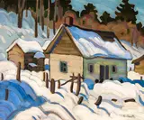 Cabin in Winter by Ethel Seath, oil on canvas board, sold Nov 2022