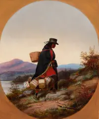 Indian Basket Seller by Cornelius Krieghoff, oil on canvas, sold Nov 2022