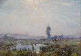 Matinée brumeuse, septembre, Arthabaska (Misty Morning, September) by Marc-Aurèle de Foy Suzor-Coté, 1912, oil on canvas, sold Jun 2022