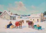 A Quebec Village: Baie St. Paul by Paul Archibald Octave Caron, 1940, oil on canvas, sold Nov 2022