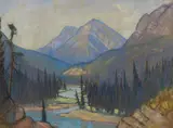 Goat Mountain and Spray River, Alberta by Roland Gissing, pastel on paper, sold Nov 2022