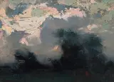 Trees in a Storm, Pink Sky by Marc-Aurèle de Foy Suzor-Coté, oil on board, sold Nov 2022