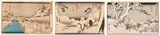 Three Views: Oi, Ishiyajushi and Akabane Bridge by Ando Hiroshige, woodblock print on paper, sold Oct 2022