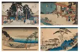Four Woodblock Prints by Ando Hiroshige, woodblock print on paper, sold Oct 2022