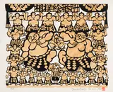 Sumo Wrestlers by Yoshitoshi Mori, 1969, woodblock print on paper, sold Oct 2022