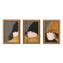Three Framed Paintings of Women by Stephen White, Oil and metallic paint on panel, sold Mar 2025