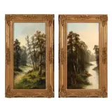 Two Antique Wooded Landscape Paintings by Ada Stone, Oil on canvas, sold Mar 2025