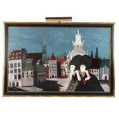 Continental City Scene with Two Women and a Baroque Church by Stephen White, Oil, sold Mar 2025