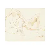 Reclined Nude Figures by Phillip Pearlstein, Sepia ink wash on paper, sold Mar 2025