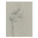 First Study for 'The Bath' No. II by John Koch, Pencil and chalk on paper, sold Mar 2025
