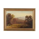 Autumn Landscape with Tilling Farmers by Russell Smith, Oil on canvas (lined), sold Mar 2025