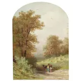 Pastoral Landscape with Figures by Xanthus Russell Smith, Oil on paper, sold Mar 2025
