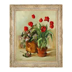 Still Life with Red Tulips by Della Roberts, Oil on canvas, sold Feb 2025