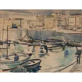 Hafenszene by Herrmann Lotze, 1940, watercolor, sold Nov 2022