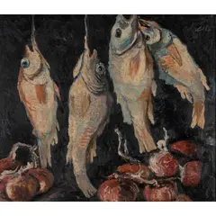Stillleben mit Fischen by Ludwig Meidner, 1940, oil, sold Nov 2022