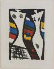 Ohne Titel (Zwei weibliche Körper) by Ernst Geitlinger, 1961, color lithograph, sold Jun 2022